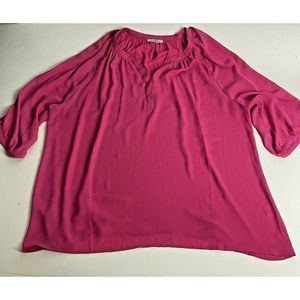 Roz Ali Woman Hot Pink Snap Henley 3/4 Sleeve Loose Blouse Plus Size 3XL